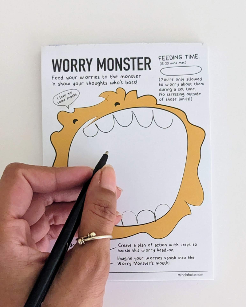 therapy notepad with a parishani eating monster - only in Pakistan